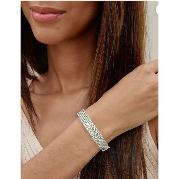 Fine Silver Plate CZ 7.5" Stretch Stone Bracelet Set 4pc  Believe in Brilliance - Picture 2 of 3